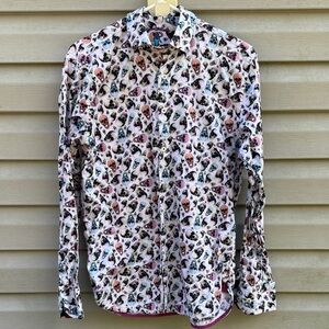 Visconti Black | Multicolor Skull Print Button Down Long Sleeve Top size Medium